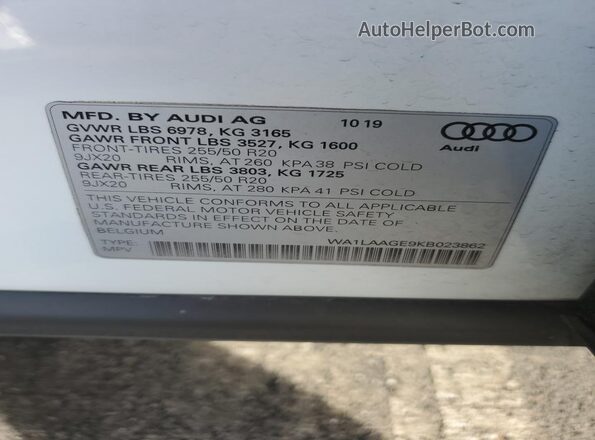 WA1LAAGE9KB023862 2019 AUDI E-TRON White სალონის 360-გრადუსიანი ხედი