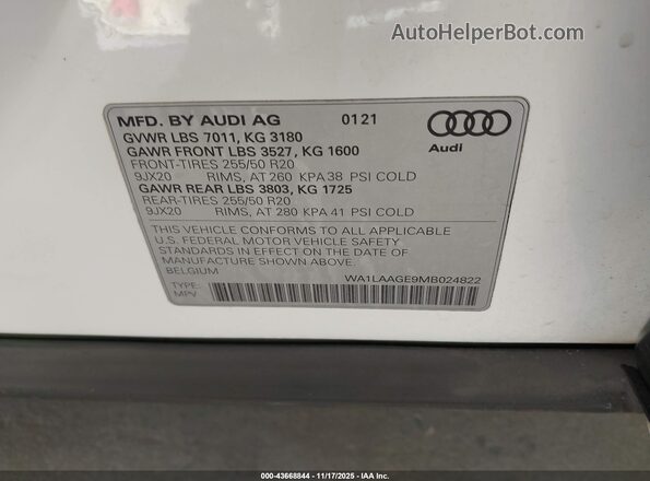 WA1LAAGE9MB024822 2021 AUDI E-TRON White Widok komory silnika