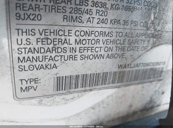 WA1LJAF70MD035019 2021 AUDI Q7 White Вид підкапотного простору