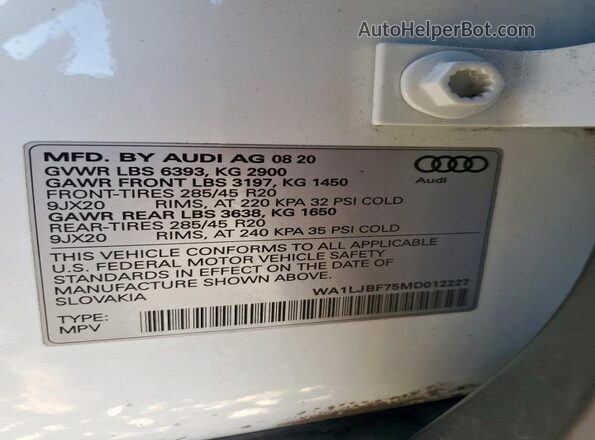 WA1LJBF75MD012227 2021 AUDI Q7 White Вид наклейки з VIN-кодом