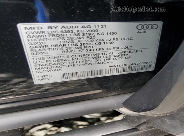 WA1LJBF76ND006972 2022 AUDI Q7 Black Vista de la etiqueta del VIN