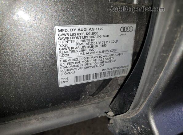 WA1LJBF77MD023875 2021 AUDI Q7 Серый Вид наклейки с VIN-кодом