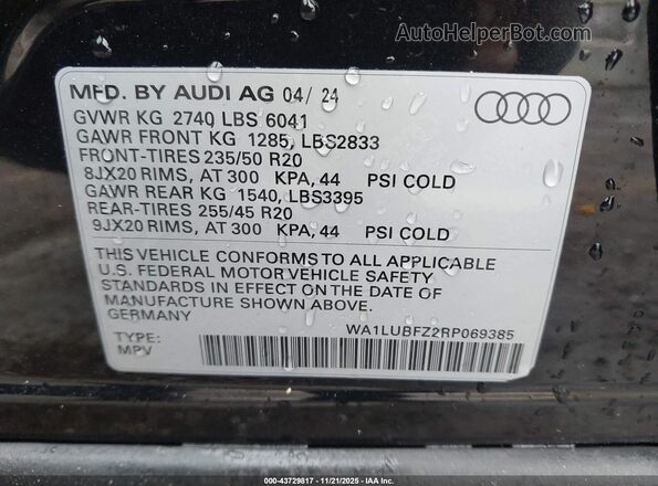 WA1LUBFZ2RP069385 2024 AUDI Q4 Black Engine compartment view