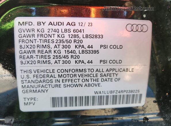 WA1LUBFZ4RP038025 2024 AUDI Q4 Black Вид наклейки з VIN-кодом