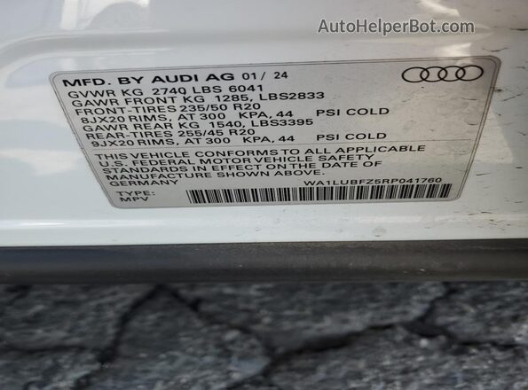 WA1LUBFZ5RP041760 2024 AUDI Q4 White Widok wnętrza 360 stopni