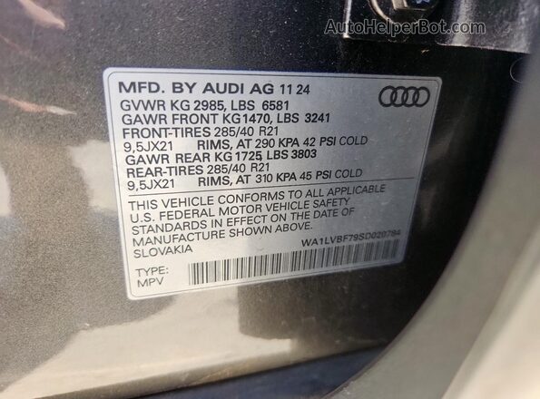 WA1LVBF79SD020784 2025 AUDI Q7 Серый Вид наклейки с VIN-кодом
