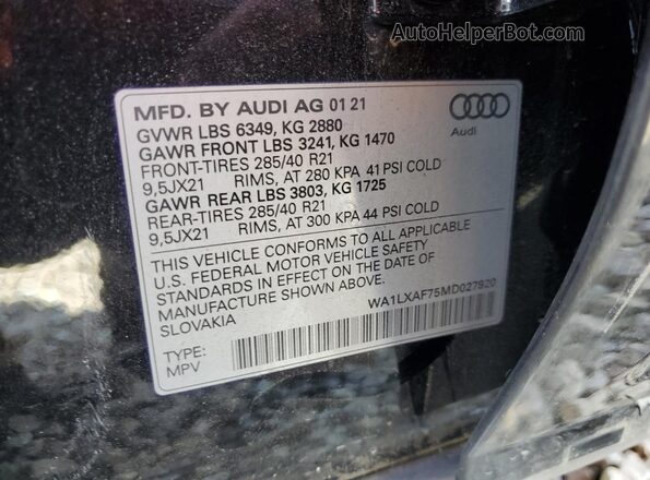WA1LXAF75MD027920 2021 AUDI Q7 Black VIN կոդի պիտակի տեսք