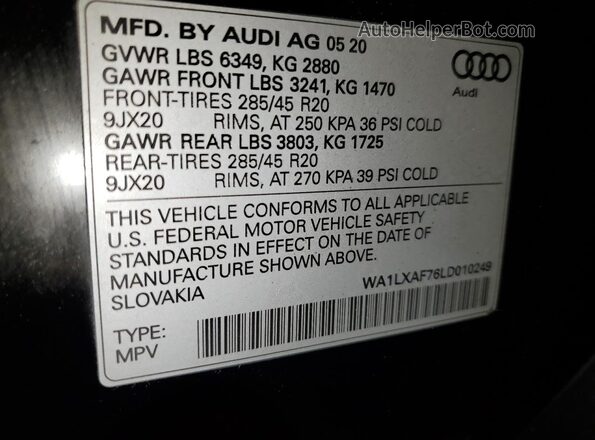 WA1LXAF76LD010249 2020 AUDI Q7 Black 
