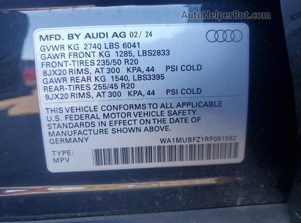 WA1MUBFZ1RP051562 2024 AUDI Q4 Black Widok naklejki z numerem VIN