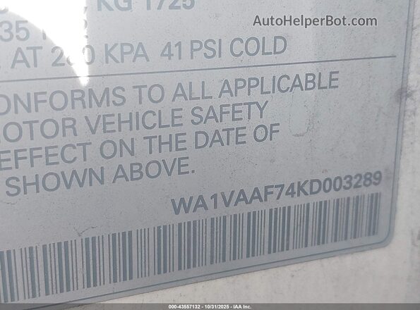 WA1VAAF74KD003289 2019 AUDI Q7 White Engine compartment view