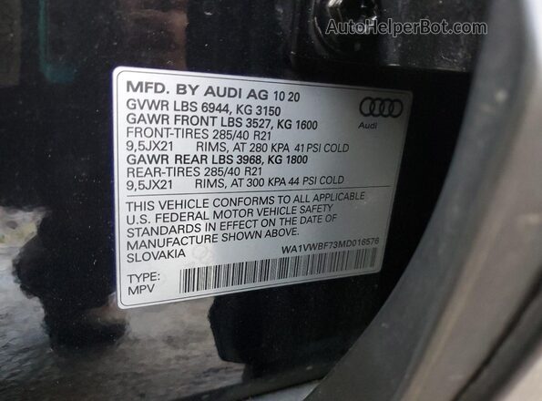 WA1VWBF73MD016576 2021 AUDI SQ7 Black სალონის 360-გრადუსიანი ხედი