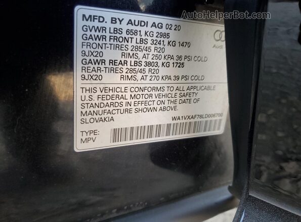 WA1VXAF78LD006700 2020 AUDI Q7 Black Widok naklejki z numerem VIN