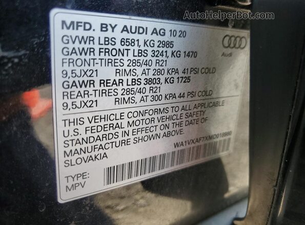 WA1VXAF7XMD018980 2021 AUDI Q7 Black Vista interior de 360 grados