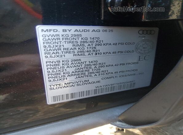 WA1WVBF75SD034887 2025 AUDI Q7 Black VIN sticker view