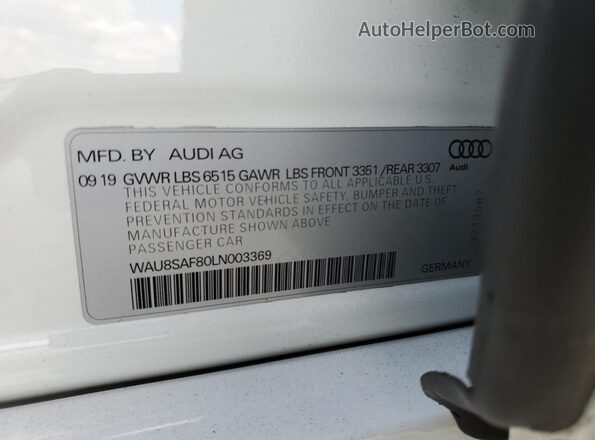 WAU8SAF80LN003369 2020 AUDI S8 White Widok komory silnika
