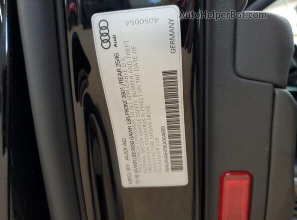 WAUA4AF45KA004659 2019 AUDI S4 Black Vista del compartimento del motor
