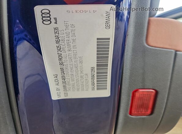 WAUABAF4XMA012958 2021 AUDI OTHER Blue Vista de la etiqueta del VIN