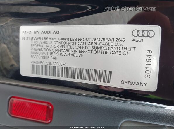 WAUABCF53NA006070 2022 AUDI OTHER Black Շարժիչի բաժամունքի տեսք