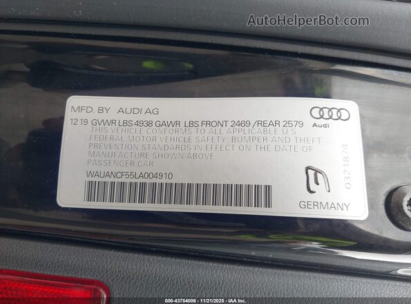WAUANCF55LA004910 2020 AUDI OTHER Black Вид підкапотного простору
