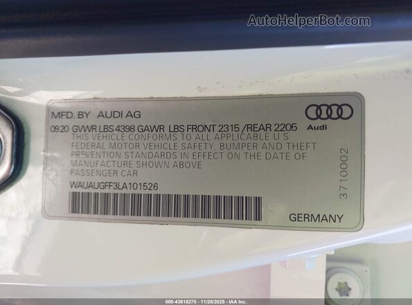 WAUAUGFF3LA101526 2020 AUDI OTHER Белый Вид подкапотного пространства
