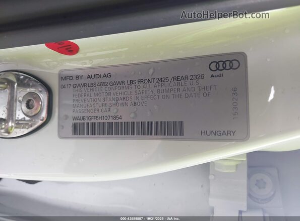 WAUB1GFF5H1071854 2017 AUDI S3 White Engine compartment view