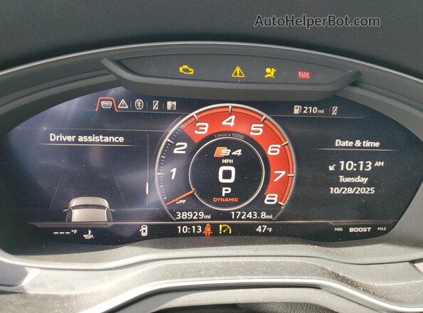 WAUB4AF44KA035213 2019 AUDI S4 Gray Սարքավորումների վահանակի տեսք