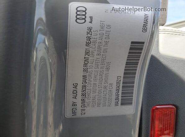 WAUB4AF44KA035213 2019 AUDI S4 Gray Շարժիչի բաժամունքի տեսք