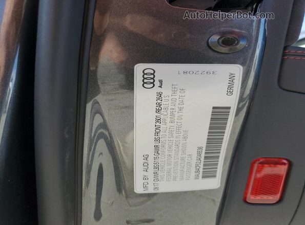 WAUB4CF52JA046536 2018 AUDI S5 Gray 