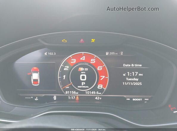 WAUB4CF54KA001213 2019 AUDI S5 Blue Вид задніх сидінь