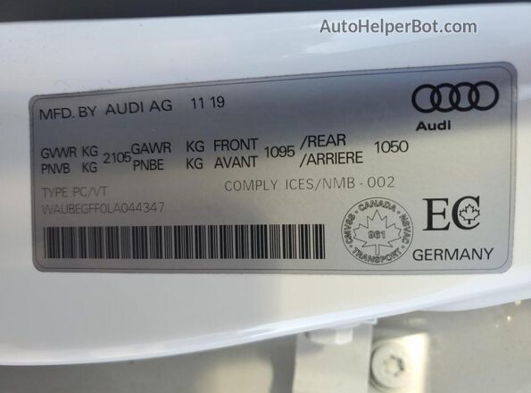 WAUBEGFF0LA044347 2020 AUDI OTHER Белый Вид подкапотного пространства