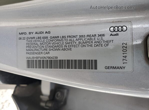 WAUBHBFW0N7904239 2022 AUDI RS White Вид підкапотного простору