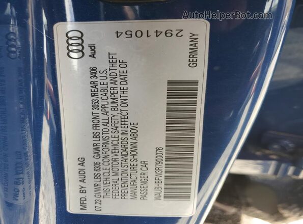 WAUBHBFW3R7900076 2024 AUDI RS Blue VIN კოდის სტიკერის ხედი