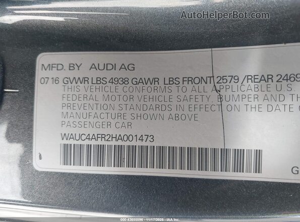 WAUC4AFR2HA001473 2017 AUDI S5 Gray Շարժիչի բաժամունքի տեսք