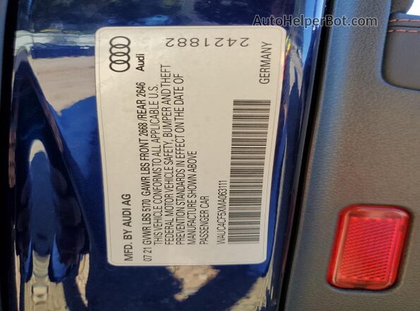 WAUC4CF5XMA063111 2021 AUDI S5 Синий Вид подкапотного пространства