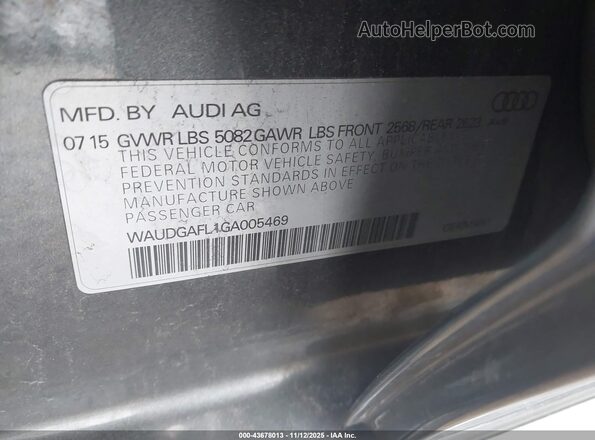 WAUDGAFL1GA005469 2016 AUDI S4 Gray Շարժիչի բաժամունքի տեսք