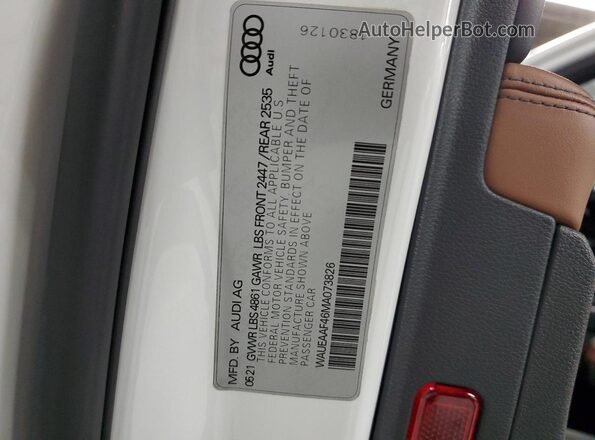 WAUEAAF46MA073826 2021 AUDI OTHER White Vista de la etiqueta del VIN