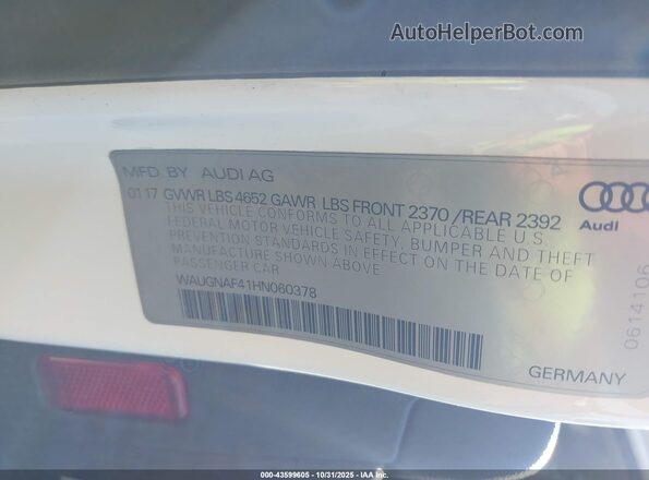 WAUGNAF41HN060378 2017 AUDI OTHER White Вид підкапотного простору