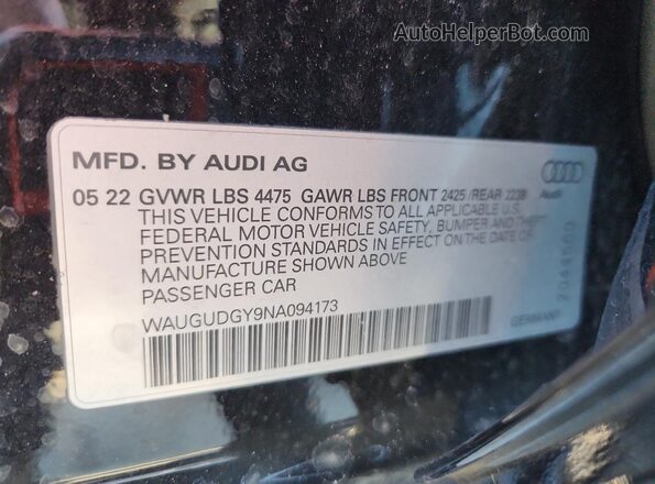 WAUGUDGY9NA094173 2022 AUDI OTHER Черный Вид подкапотного пространства