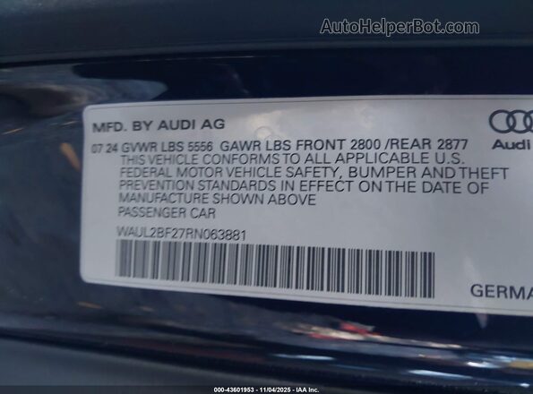 WAUL2BF27RN063881 2024 AUDI OTHER Black Vista del compartimento del motor