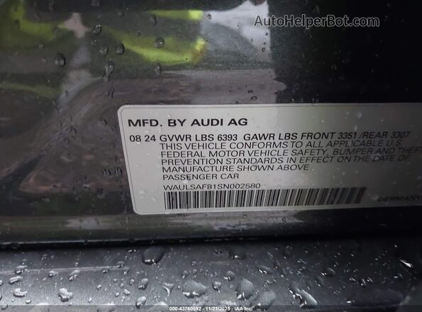 WAULSAF81SN002580 2025 AUDI S8 Gray Շարժիչի բաժամունքի տեսք