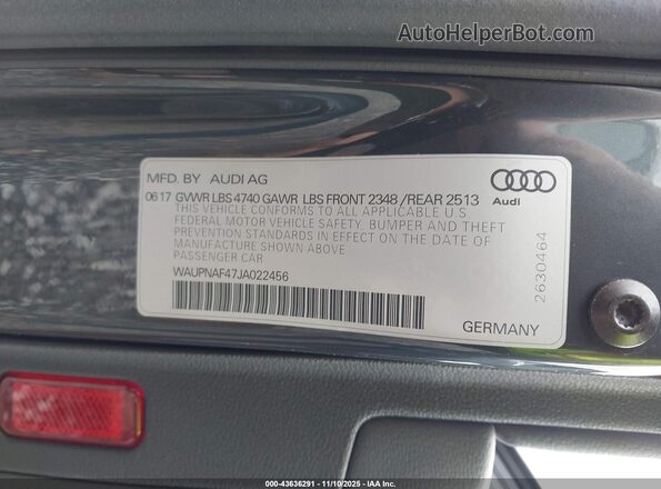 WAUPNAF47JA022456 2018 AUDI OTHER Gray 