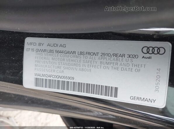 WAUW2AFC0GN055909 2016 AUDI S7 Black Вид підкапотного простору