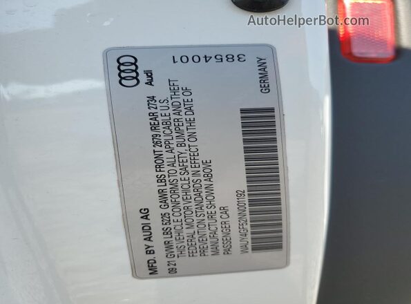 WAUY4GF52NN001192 2022 AUDI S5 White ძრავის განყოფილების ხედი