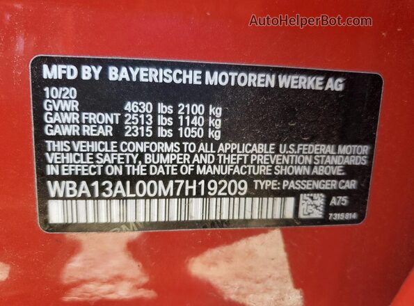 WBA13AL00M7H19209 2021 BMW M2 Red Vista del compartimento del motor