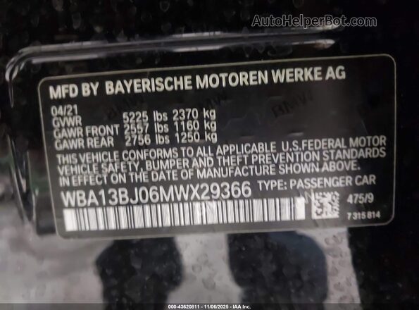 WBA13BJ06MWX29366 2021 BMW 5 SERIES Black Вид підкапотного простору