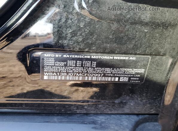 WBA13BJ07MCF02997 2021 BMW 5 SERIES Black VIN կոդի պիտակի տեսք