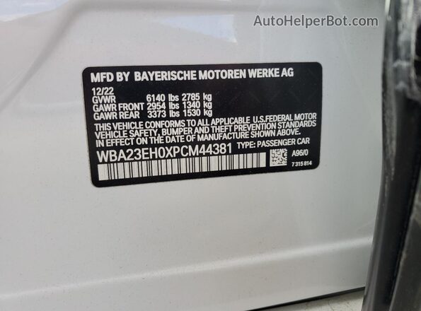 WBA23EH0XPCM44381 2023 BMW 7 SERIES White VIN კოდის სტიკერის ხედი
