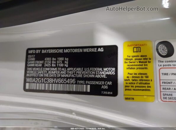 WBA2G1C38HV665496 2017 BMW M2 White Շարժիչի բաժամունքի տեսք