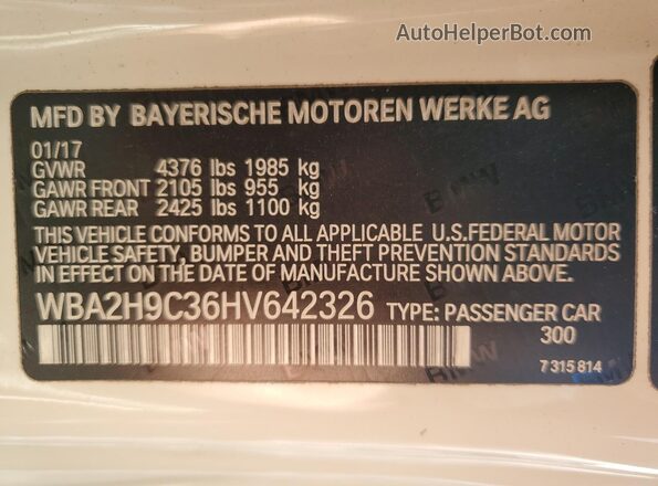 WBA2H9C36HV642326 2017 BMW 2 SERIES White Вид підкапотного простору