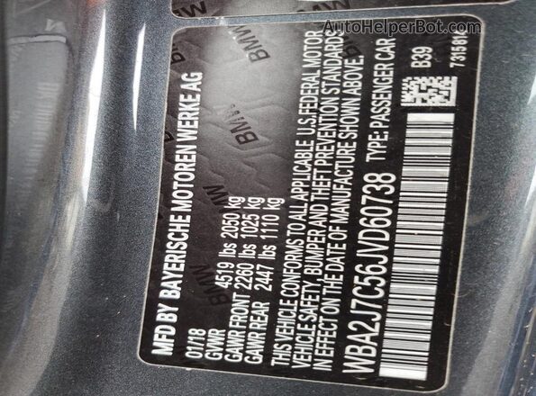 WBA2J7C56JVD60738 2018 BMW M2 Charcoal VIN sticker view